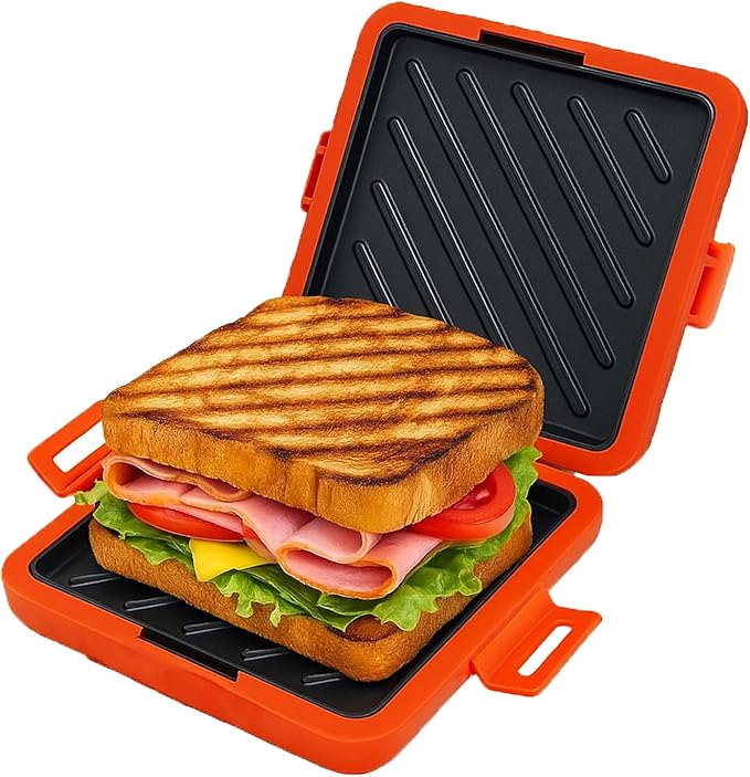 Microwave Toastie Sandwich Maker, Sandwich Toast Maker Press,Toast Panini Press,Dishwasher Safe,No Power Required,Travel-Friendly Sandwich Maker (Red)