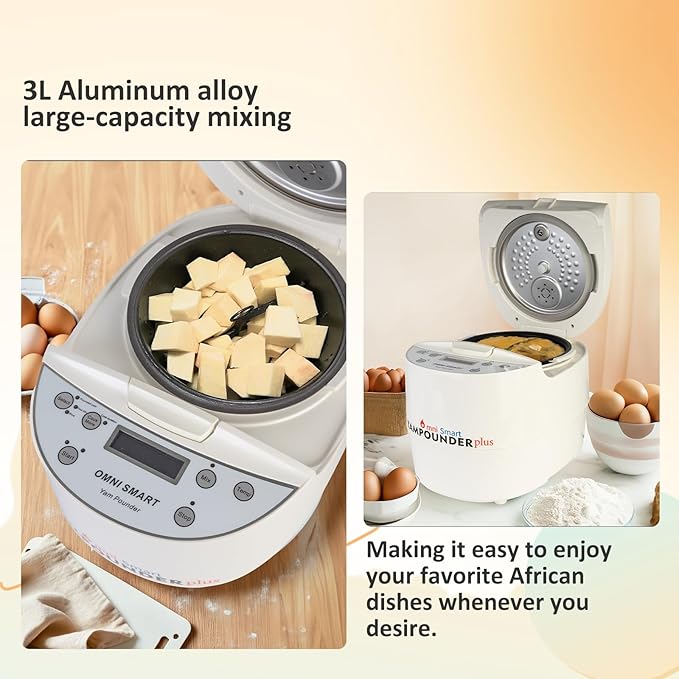 Pliyhong Yam Pounding Machine 3L 700W Electric African Food Cooker to Make Pounded Yam, Plantains, Cocoyams,Cassava FuFu COOK AND POUND