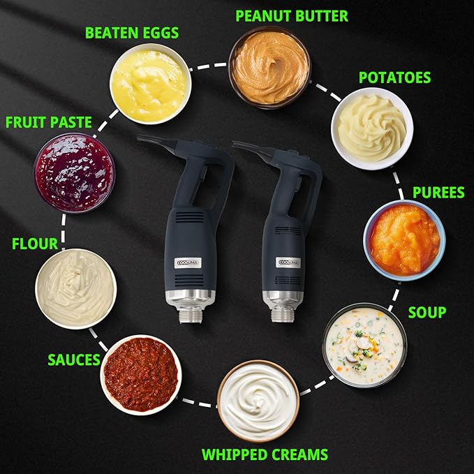 COOLUMA X-Heavy Huty 750W Commercial Immersion Blender, 20 Inch Removable Shaft, 8,000-19,000 RPM Variable Speed, 42 Gallons Hand Mixer, Secure Dual Button Start.