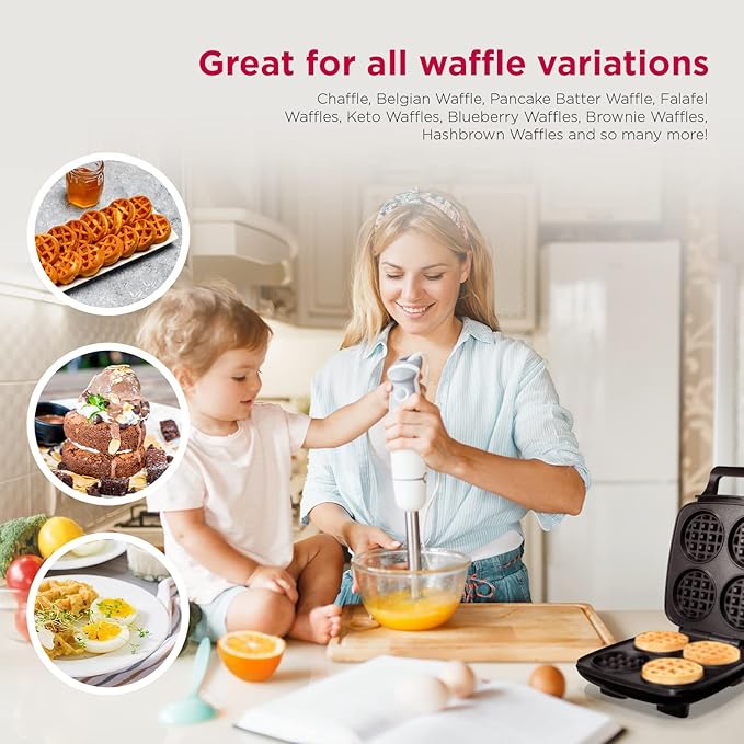 mywaffle Classic Waffle & Chaffle Maker - For Breakfast, Churro, Keto, Belgian and Dessert Waffles - Non-Stick Surface, Extra Deep Plates and Easy to Clean, Perfect for Individuals and Families