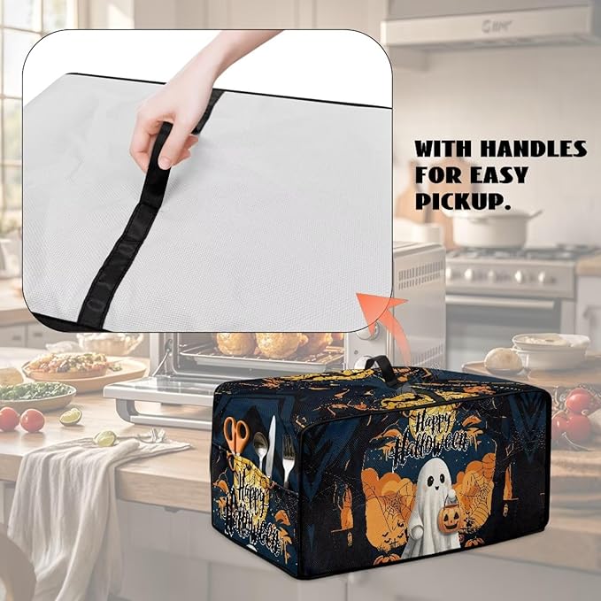 Doojoayie Ghost Toaster Cover 8 Slice Kitchen Appliance Covers Halloween Kitchen Appliance Dust Protector 22.5"x18.5"x 13" Compatible with Toaster/Bread Machine