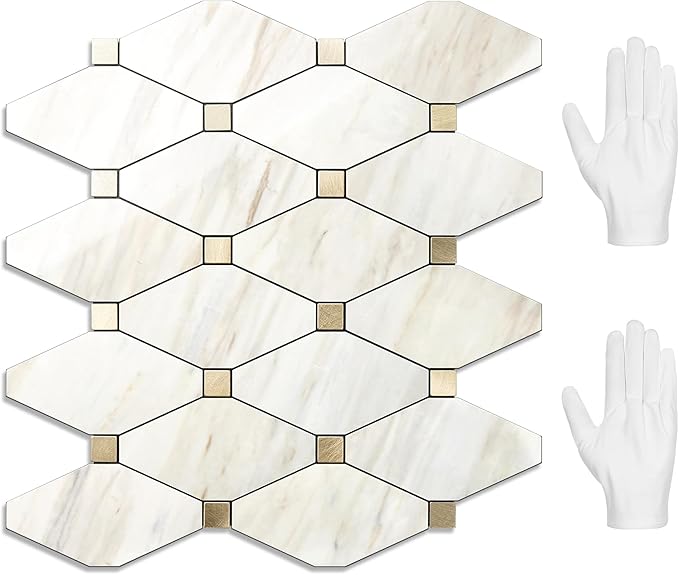 STICKGOO 10 Sheets Peel and Stick Backsplash, Polished Eurasia Biege Marble Look Kitchen Backsplash, Glossy Waterproof Stick on Backsplash for Kitchen Wall, Bathroom