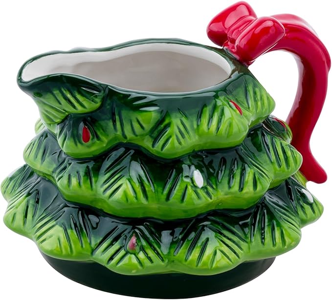 Christmas Gravy Boat - 17oz Hand-Painted Ceramic Christmas Tree Design for Festive Holiday Dinners