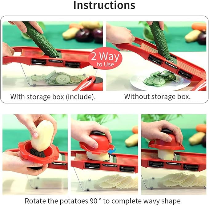 6 in 1 Mandoline Slicer for Kitchen, Multifunctional Veggie Slicer Shredder with Container, Potato Slicer, Vegetable Slicer, Mandoline Food Slicer, Onion Slicer, Essential Kitchen Gadgets