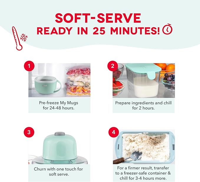 Dash My Mug Ice Cream Maker - Makes Single Serving of Gelato, Frozen Yogurt, Sorbet & More - Easy to Clean & Use - Aqua, 2 Bowls