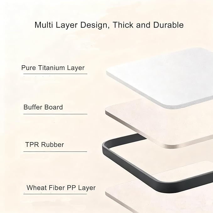 Titanium Cutting Board for Kitchen Double Sided Metal Cutting Board Pure Titanium and Wheat Straw PP Food Grade Large Chopping Boards for Meat Vegetables and Fruits