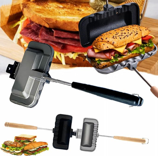 Qivine Sandwich Press Grill, Double Sided Bread Toaster Sandwich Makers, Non-Stick Grilled Cheese Maker for Stovetop, Portable Panini Maker with Removable Handle for Pancakes Toast Omelets