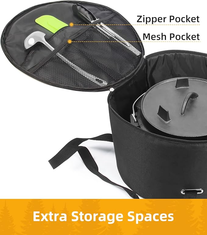 Morjor Dutch Oven Bag for 14 Inch Dutch Oven, Carry Bag with Extra Inner Crossed Straps & 2 Pockets