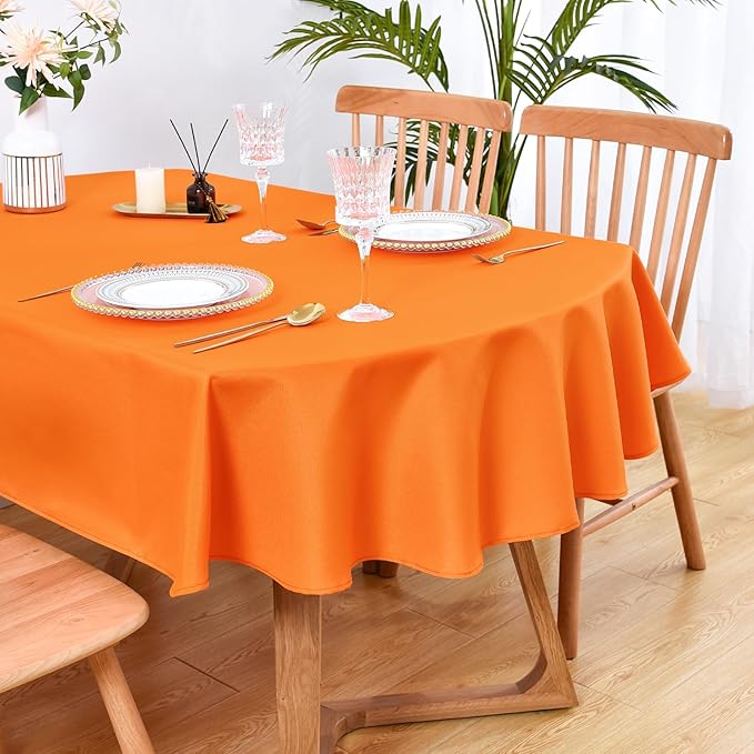Wolkemer Oval Tablecloth 60 x 84 Inch Washable Fabric Table Cloth Solid Orange Table Cover for Dining Wedding Party Banquet Tabletop Decoration