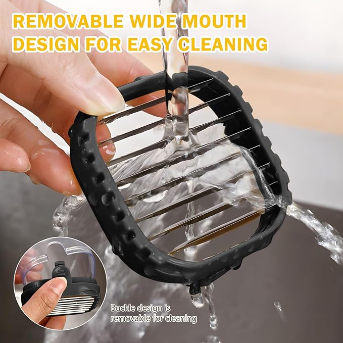 Strawberry Cutter Slicer Cup, Portable Fruit Slicer Cup, Stainless Steel Blade Strawberry Cutter Tool with Push Plate for Banana Egg Grape (Black)
