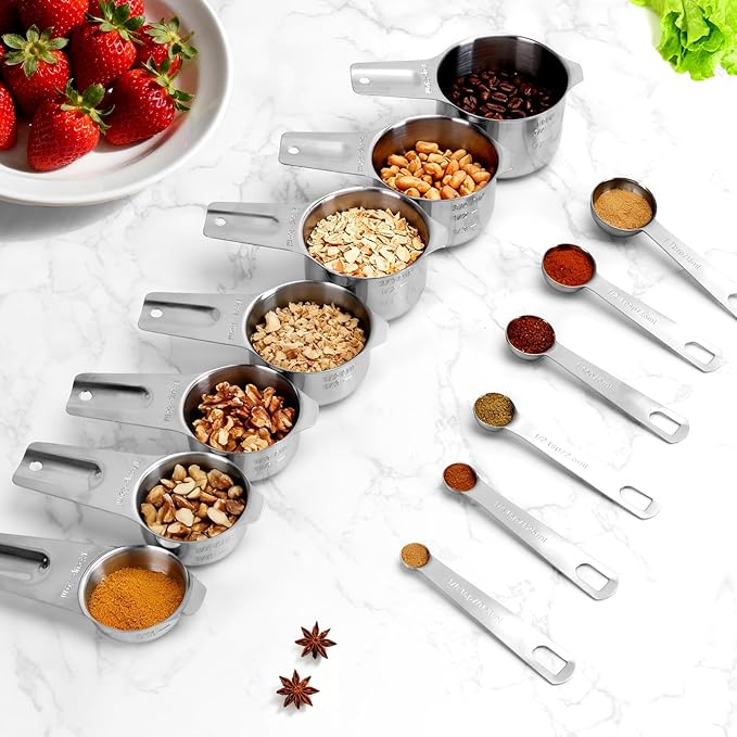 7x Stainless Steel Measuring Cups with 6x Measure Spoons Set,4x Plastic liquid Measurings Cups for Liquids,Kitchen Gadgets for Cooking & Baking Utensils Christmas Gift (17Pcs)