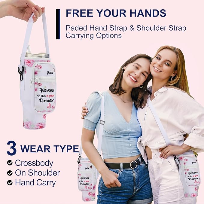 Water Bottle Carrier Bag for Stanley 40/30 oz Tumbler with Phone Pocket Neoprene Water Bottle Holder with Shoulder & Handheld Strap Stanley Cup Accessories