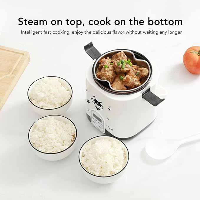Rice Cooker, 1.2L Small Rice Cooker with Non Stick Inner Pot Steaming Plate Rice Spoon, 24H Reservation And Temperature Control, for Car Camping Travel