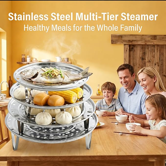 Round Stainless Steel Steamer Rack, 7.6" 8.5" 9.33" 10.23" Inch Steaming Rack, Removable Stands, for steamer, Stock Pot, Pressure Cooker, Cooking, baking bread, vegetable salad (5 Pcs)