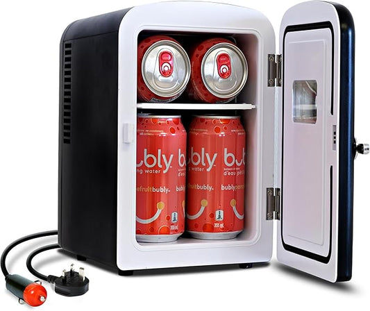Koolatron Mini Fridge - 6 Can Refrigerator for Bedroom Office, Portable Table Top Beverage Cooler, 12V 110V Refrigerador For Drinks, Soda, Wine, Use In Car, Dorm, Outdoor, Patio