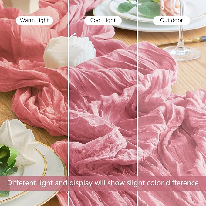 Wokceer Cheesecloth Table Runner 3Pack 10FT Dusty Rose Boho Gauze Cheese Cloth Table Runner for Party Long Rustic Sheer Table Runners for Baby Bridal Shower Wedding Easter Table Decor