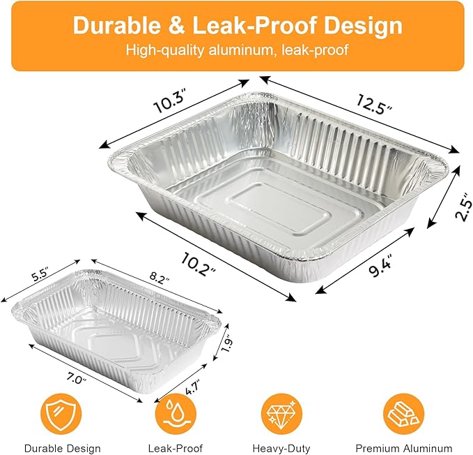 Notwoe 40pc Disposable Aluminum Pans With Lids, 9x13 (20pc) And 8.2x5.7 Square (20pc) Combo Set, Disposable Baking and Cake Pan. (40 Pack w/Lids)