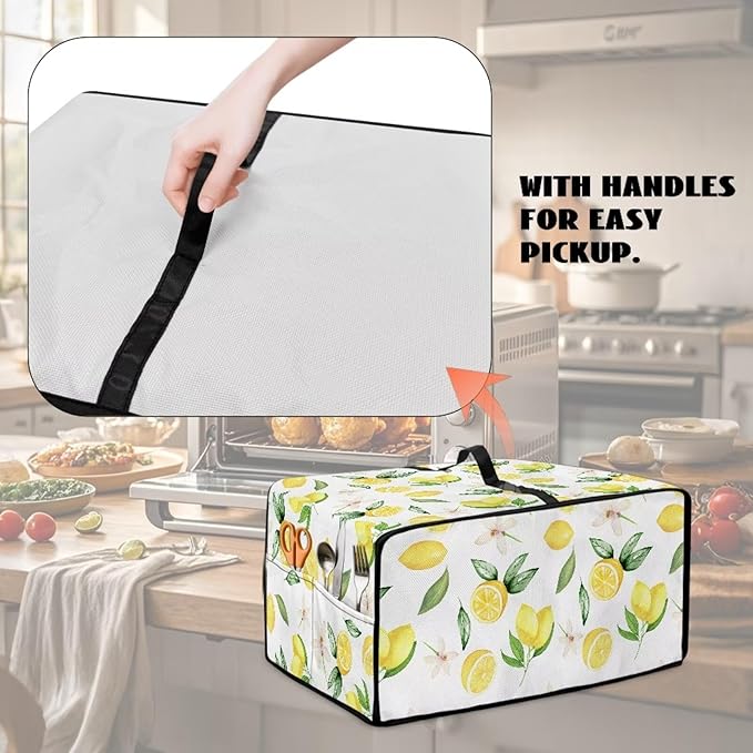 Doojoayie Small Appliance Covers Lemon Toaster Oven Cover 6 Slice Kitchen Accessory Dust Protector 19.7"x16"x 10" Compatible with Toaster/Kitchen Appliance
