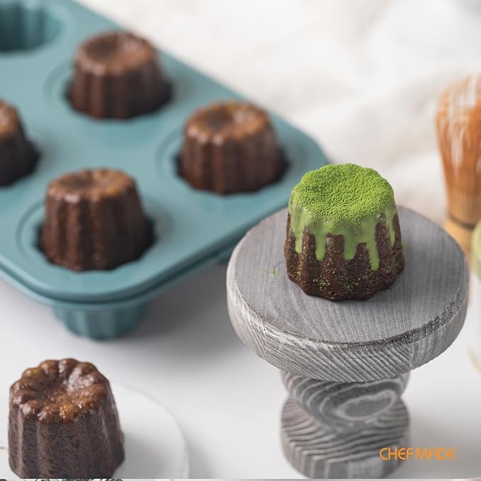 CHEFMADE Canele Mold Cake pan, 6-Cavity Muffin Pan, Non-Stick Cupcake Baking Pan Heavy Duty Carbon Steel Pan Muffin Tins Standard Baking Mold for Oven Baking（Green）