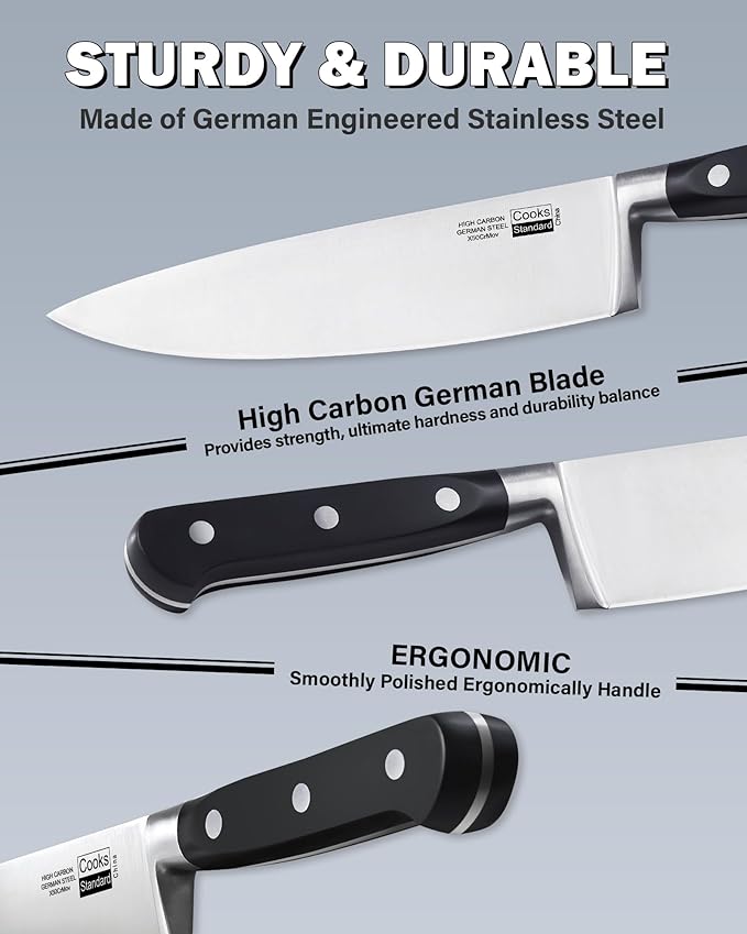 Cooks Standard 8-Inch/20cm Stainless Steel Chef's Kitchen Knife, Multi Purpose 8-Inch, 8", Black