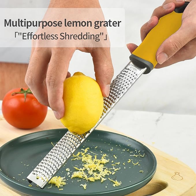 Stainless Steel Cheese Zester Grater with Handle，12 inch Lemon Zesteror for Zesting Citrus Fruits & Finely Grating Parmesan Cheese, Chocolate，Ginger, Garlic, Coconut, Nutmeg, Wasabi