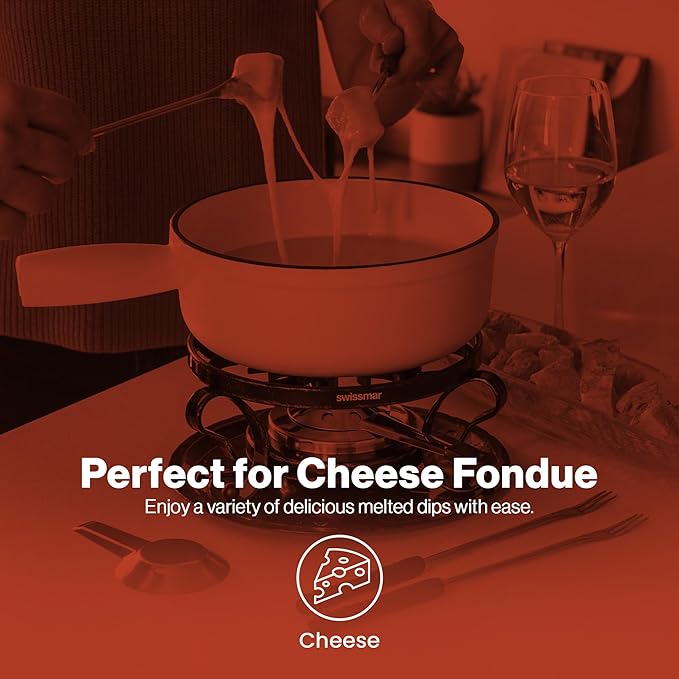 Swissmar Lugano Cast Iron Cheese Fondue Pot Replacement, 2 QT / 2 L – Compatible with Swissmar Lugano Fondue Sets – Ideal for Melting Cheese, Chocolate, & Caramel – Matte White