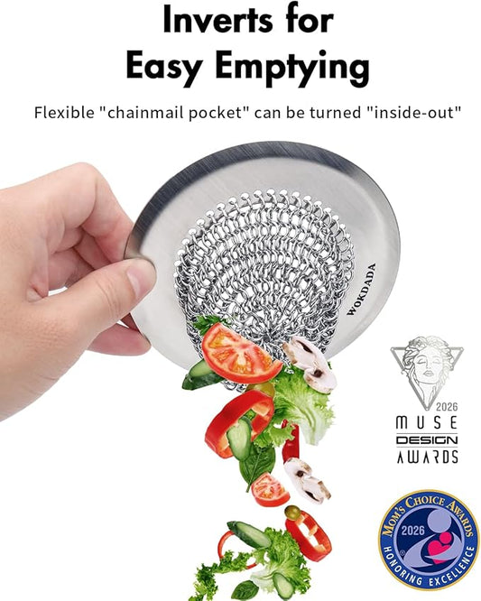 Revolutionary Kitchen Sink Drain Strainer/Patented Reversible Chain Mesh, Effortless Cleaning & Debris Catcher, Large Capacity, No Clog, 304 Stainless Steel & Rust-Proof/Handmade