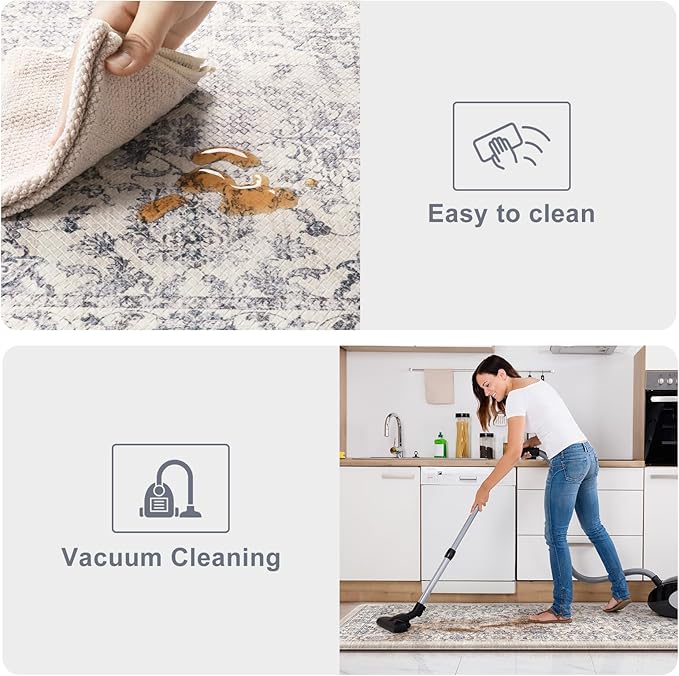 KIMODE Anti Fatigue Kitchen Mats for Floor, Boho Floral Kitchen Rugs 17"x29.5"+17" x47”, Cushioned Mats for Kitchen Floor, Non Slip Kitchen Floor Mats, Sink, Laundry, Office, Desk Blue Multi