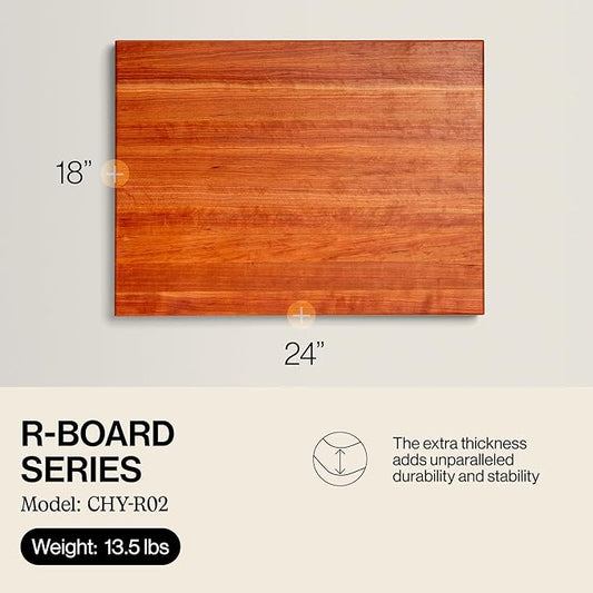 John Boos R-Board Series Rectangular Wooden Cherry Cutting Board 24”x18” – 1.5” Thick, 13.5-lb Reversible Butcher Block with Edge-Grain & Finger Grips – Made in the USA