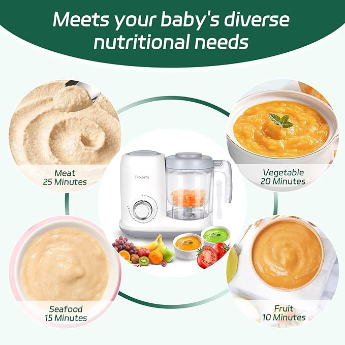 Freebaby 4 in 1 Baby Food Maker, One Step Baby Food Processor, Puree Blender Grinder Mills and Steamer, Baby Puree Maker with Steam Basket, One Button Easy Operation, BPA-Free