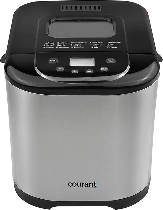 Courant Bread Maker Machine 3 Loaf sizes, Gluten-free, sugar-free, Natural Sourdough, Total 15 Pre-Programmable Cycles, Delay Timer, Easy to Use, Warm Feature - Stainless Steel Automatic