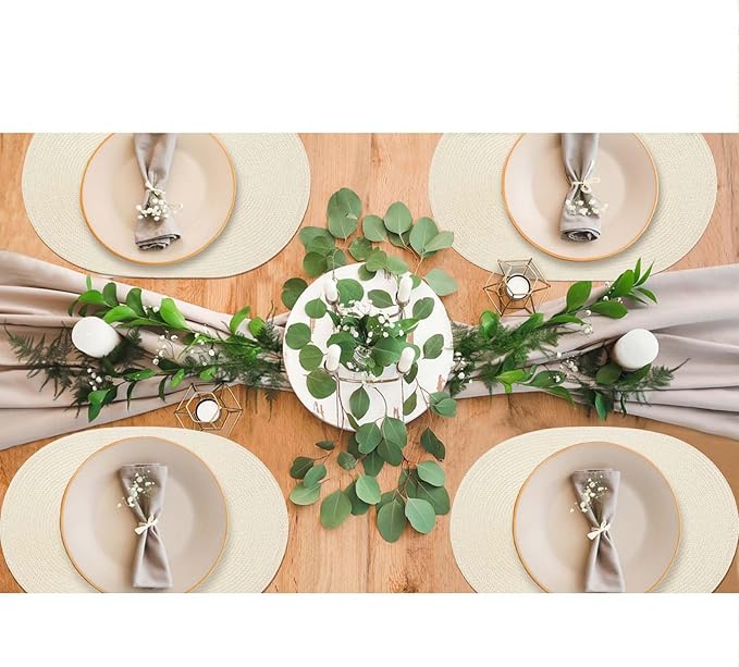 AHHFSMEI Placemats Set of 8 for Dining Table Washable Woven Non-Slip 18x12 inches Placemat Heat-Resistant Durable Table Mats for Dining Table Easy to Clean (Oval Beige, 8)