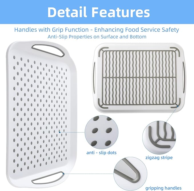 Large Non-Slip Serving Tray with Handles - Suitable Serving Tray, Food Tray, Trays for Serving Food,Serving Platters - an Ideal Dining Choice, White - 2 Pack