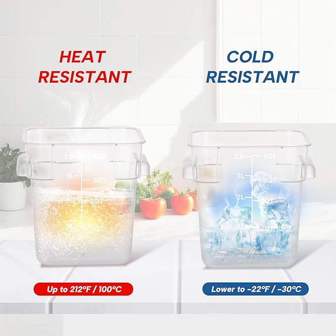 STEELUS 4 Pack Food Storage Containers, 4 Quart with Lids, Square Commercial Containers with Scale, Clear NSF Food Organizing, Polycarbonate