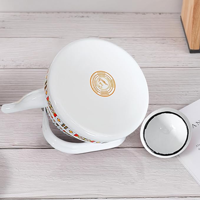 1.1L Arab style Vintage Tea Kettle,Enamel Tea Kettle with Handle,Enameled Teapot Stovetop,Hot Water Kettle for Home Kitchen Decor, No Whistling (White)