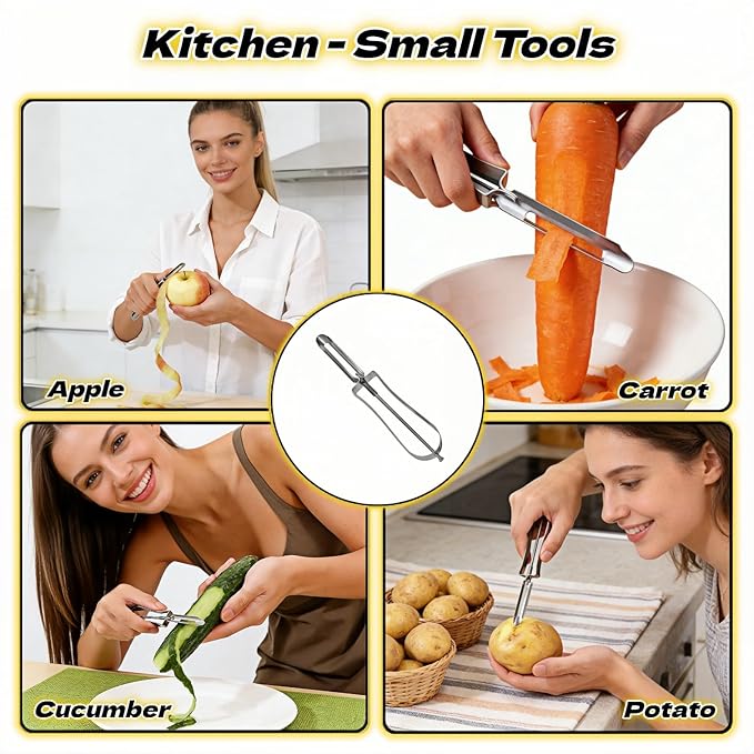 Professional Stainless Steel Vegetable Peeler - Old-School Rotary Blade for Potatoes, Carrots & Apples | Ergonomic Handle, Eye Remover | Commercial-Grade Kitchen Tool for Home & Restaurant Use