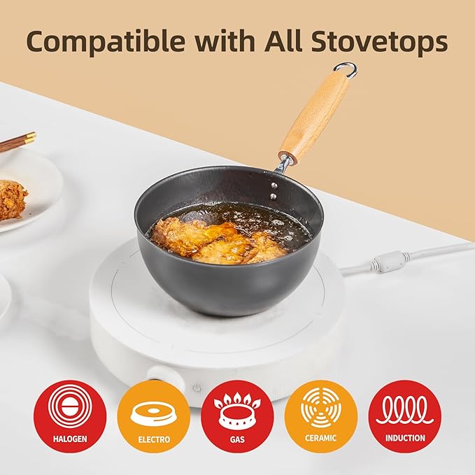 VIVIDCOOKWARE 1.5 QT Small Wok, Cold-Forged Iron Mini Wok with Glass Lid, 7 Inch Flat Bottom Iron Cooking Pot for Stir Fry, Ramen, Soup & Oatmeal, Healthy Wok with Coating-Free, Induction Ready