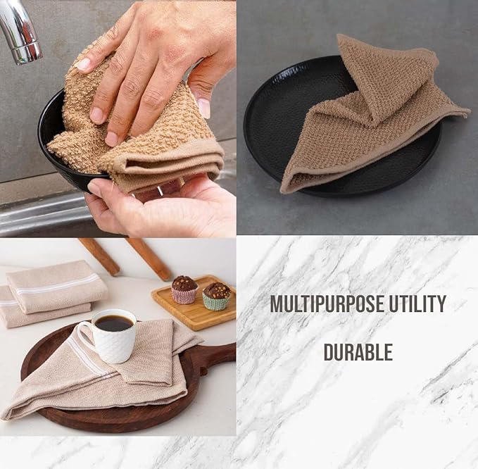 LANE LINEN 16 Piece Dish Cloths Set - 100% Cotton, Heat Resistant Mittens and Pot Holder Set, Reusable Dish Rags for Washing, Absorbent Towels for Kitchen Drying - Beige