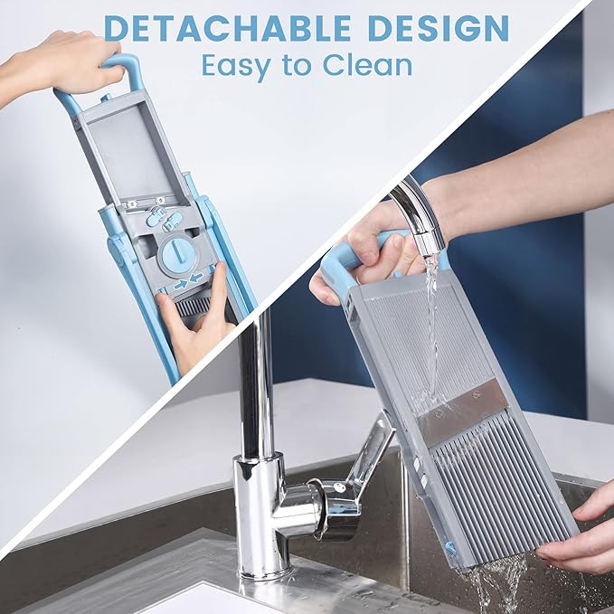 SupMaKin Upgrade Safe Mandoline Slicer Plus, Adjustable Vegetable Chopper Potato Slicer Onion Chopper, French Fries Cutter, Veggie Salad Chopper Kitchen Chopping Artifact (LightBlue)