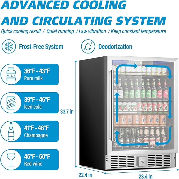 Compact Beverage Refrigerator, 5.3Cu.Ft/166 Can Mini Fridge with Glass Door and Digital Display, Small Drink Fridge with Adjustable Shelves for Soda, Silent Undercounter Mini Fridge for Home
