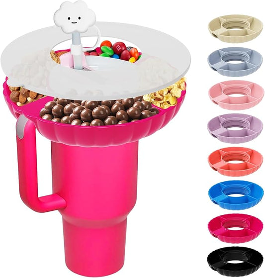 Stanley Snack Tray, Food Grade Silicone Snack Bowl for Stanley Cup 40 oz Accessories with Straws Cover, Stanley Accessories 40 oz Snack Bowl for Stanley Tumbler Accessories (Fuchsia)