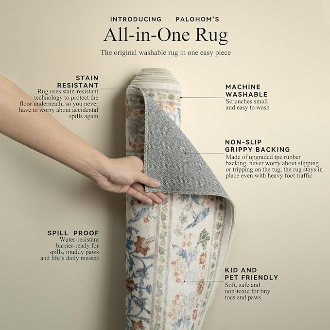 8x10 Area Rugs for Living Room: Washable Bedroom Rug Vintage Area Rug Stain Resistant Non Slip Low Pile Lightweight Soft Carpets Rug for Dining Room Kitchen Nursery Kids Room Farmhouse Indoor