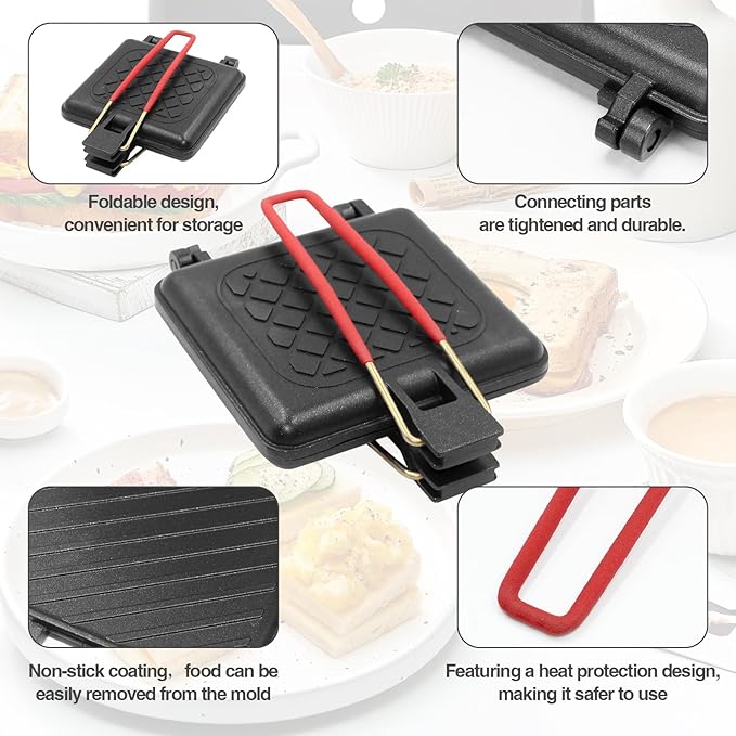 Foldable Sandwich maker, double-sided grilled cheese pan, panini press sandwich maker. It is also a friendly pie irons for camping and campfire sandwich maker.