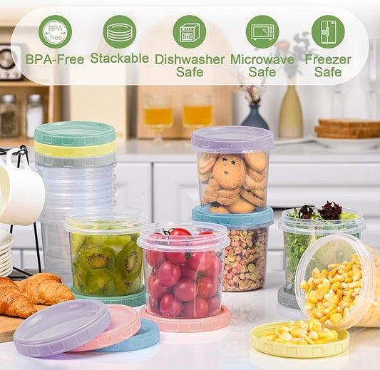 6 Piece 16 oz Plastic Food Storage Containers with Lids, Reusable Freezer Storage Containers, Meal Prep Containers with Pen and Brush, BPA-Free, Screw Top, Microwave & Dishwasher Safe