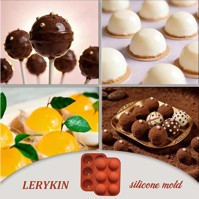 6 Holes Medium Semi Sphere Silicone Molds, 2 Packs Half Sphere Silicone Baking Molds for Making Chocolate, Cake, Jelly, Dome Mousse