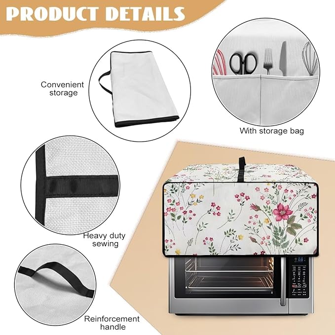 Doojoayie Floral Toaster Oven Cover Universal Fit Kitchen Appliance Dust Protector 4 Slice Toaster Cover Polyester Fabric Kitchen Appliance Dustproof Protector