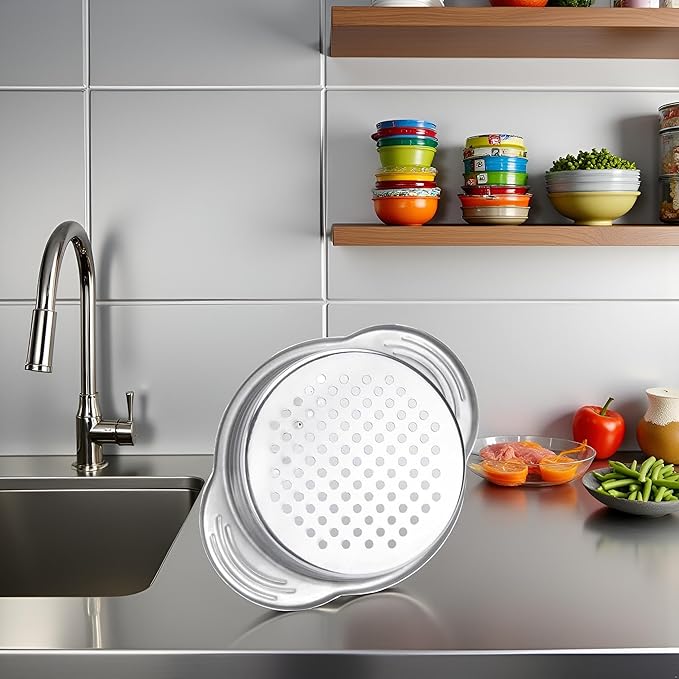 Stainless Steel Food Can Strainer Sieve Metal Tuna Press Filter Canning Lid Colander Oil Drainer Kitchen Tools for Beans Vegetables (Silver)