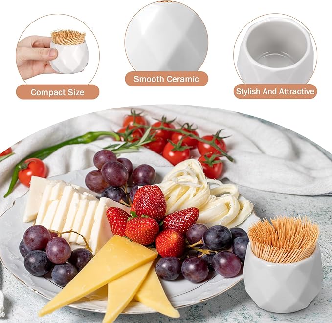 2 Pcs Ceramic Toothpick Holder Simple White Porcelain Toothpick Dispenser and Cocktail Pick Holder for Table Home Kitchen Restaurant Party