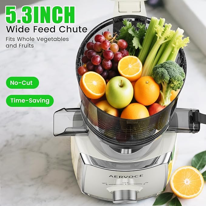 AERVOCE Cold Press Juicer Machines - Masticating Juicer Machines With 5.3'' Large Feed Chute,300W High Juice Yield,800ml Two Cups, Slow Juicers Extractor Easy To Clean
