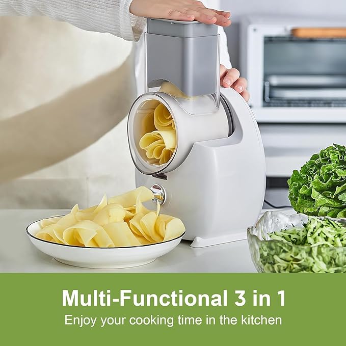 Electric Cheese Grater,3 In 1 Electric Grater For Home Kitchen,One-Touch Easy Control Salad Shooter Cheese Grater For Block Cheese Vegetable Cucumber Nuts(Milky-White)